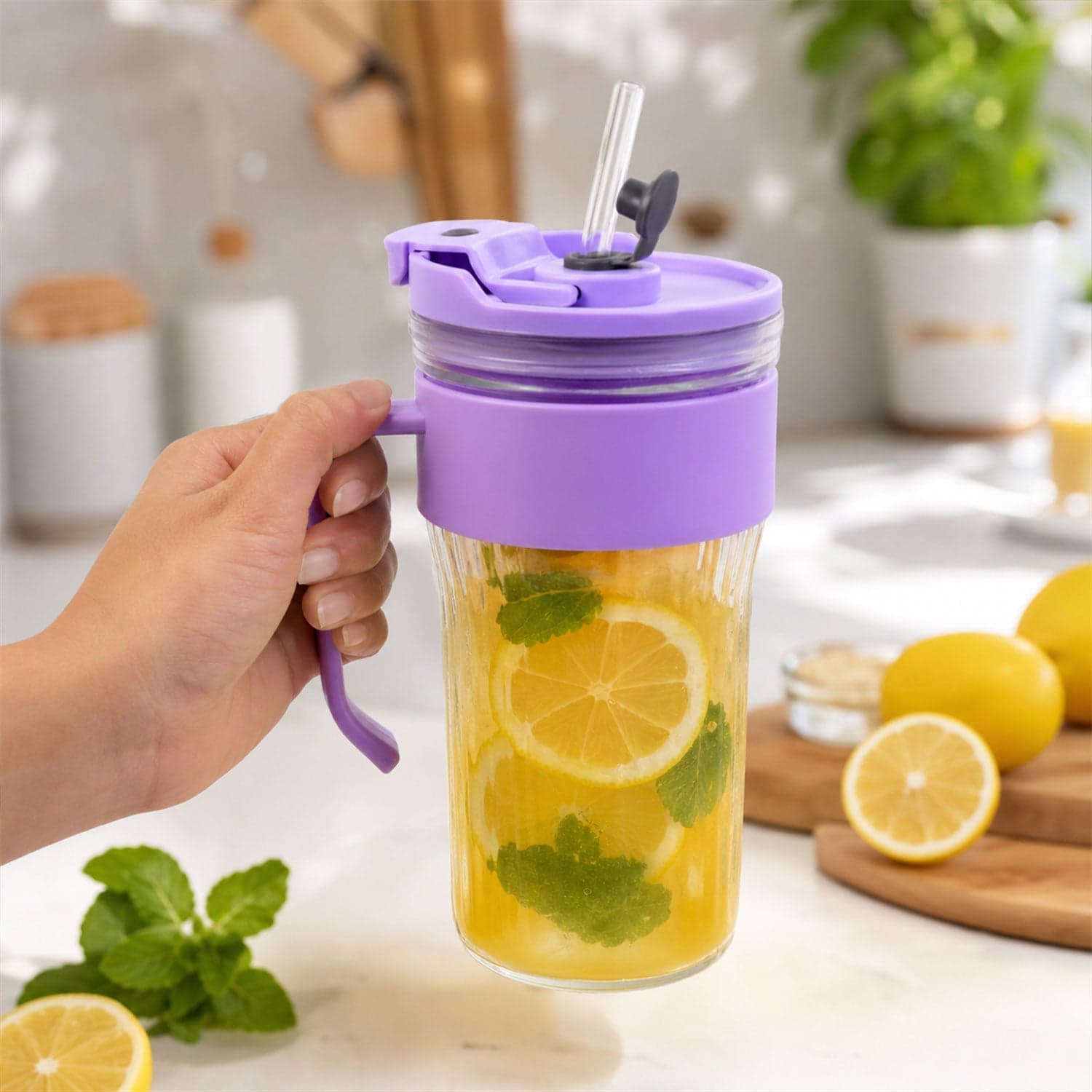 Glass Tumbler with Lid the Reusable, Stylish Cold Beverage Mug thumbnail 3