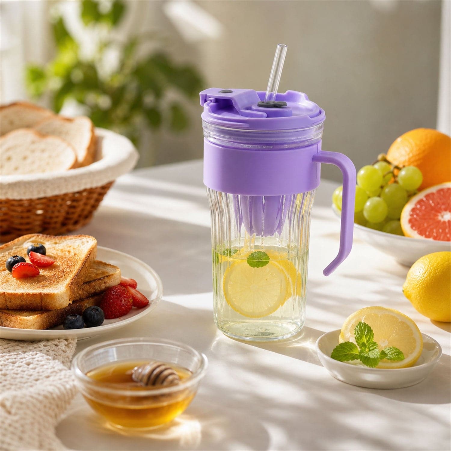 Glass Tumbler with Lid the Reusable, Stylish Cold Beverage Mug thumbnail 4