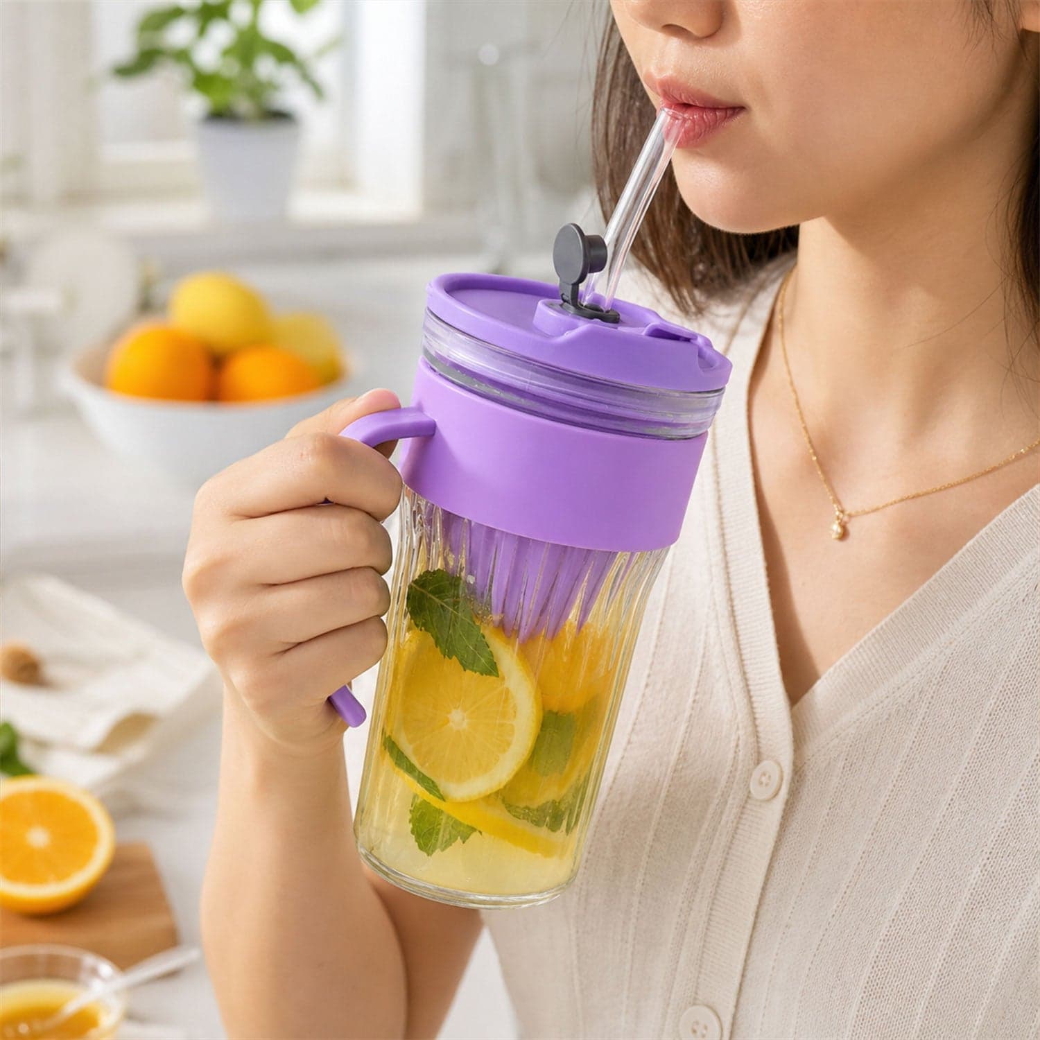 Glass Tumbler with Lid the Reusable, Stylish Cold Beverage Mug thumbnail 6