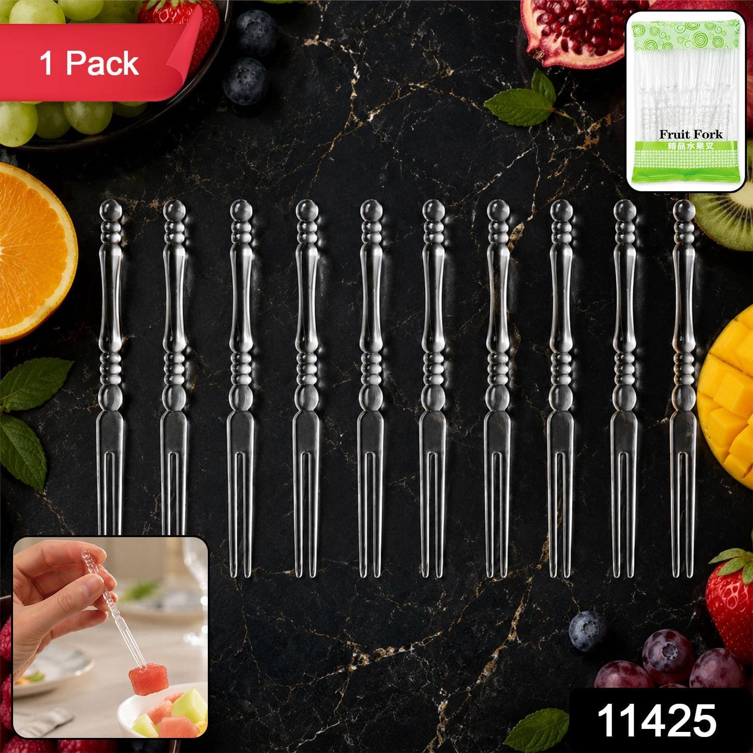 Mini Disposable Plastic Fruit Fork the Elegant Beaded Handle Design thumbnail 2