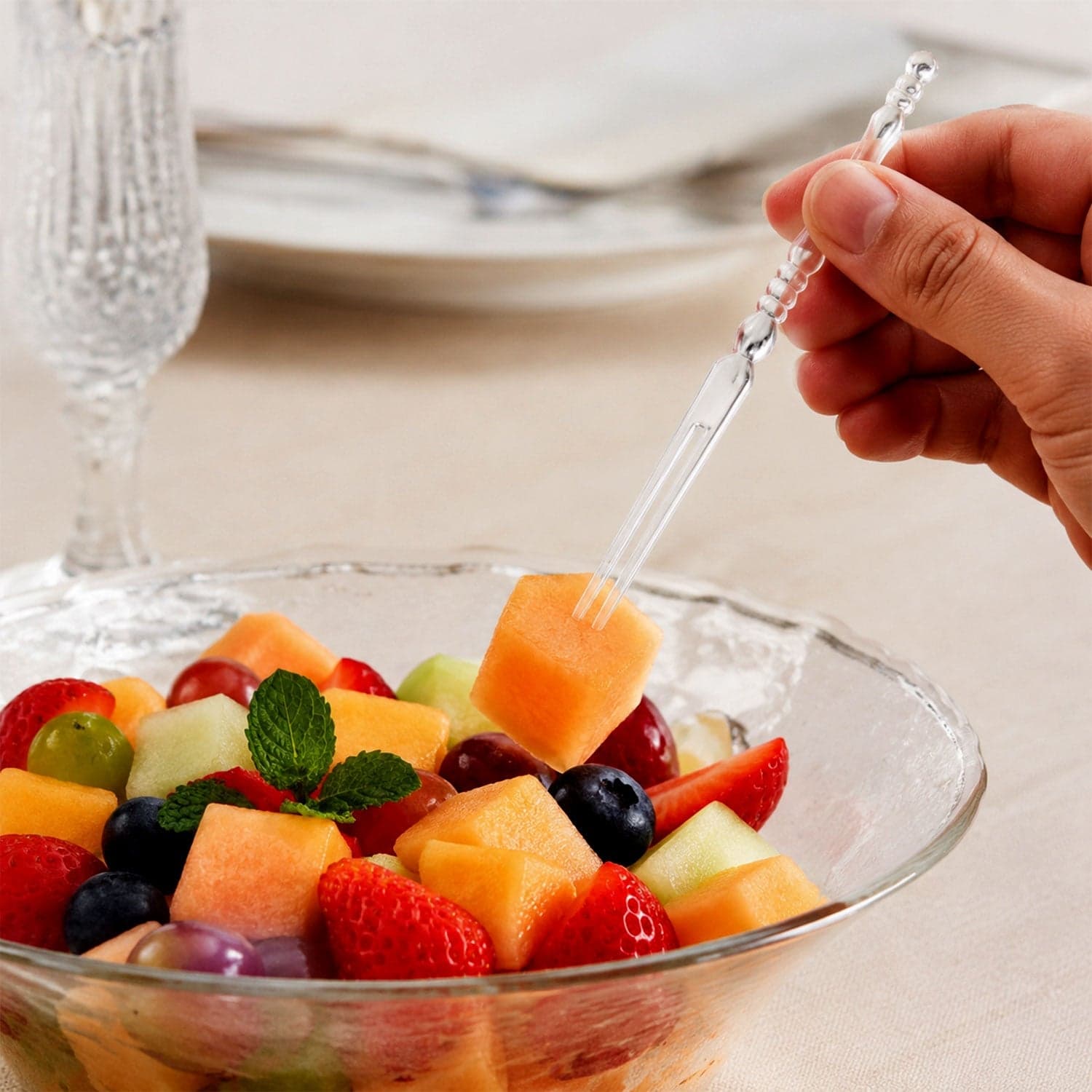 Mini Disposable Plastic Fruit Fork the Elegant Beaded Handle Design thumbnail 4