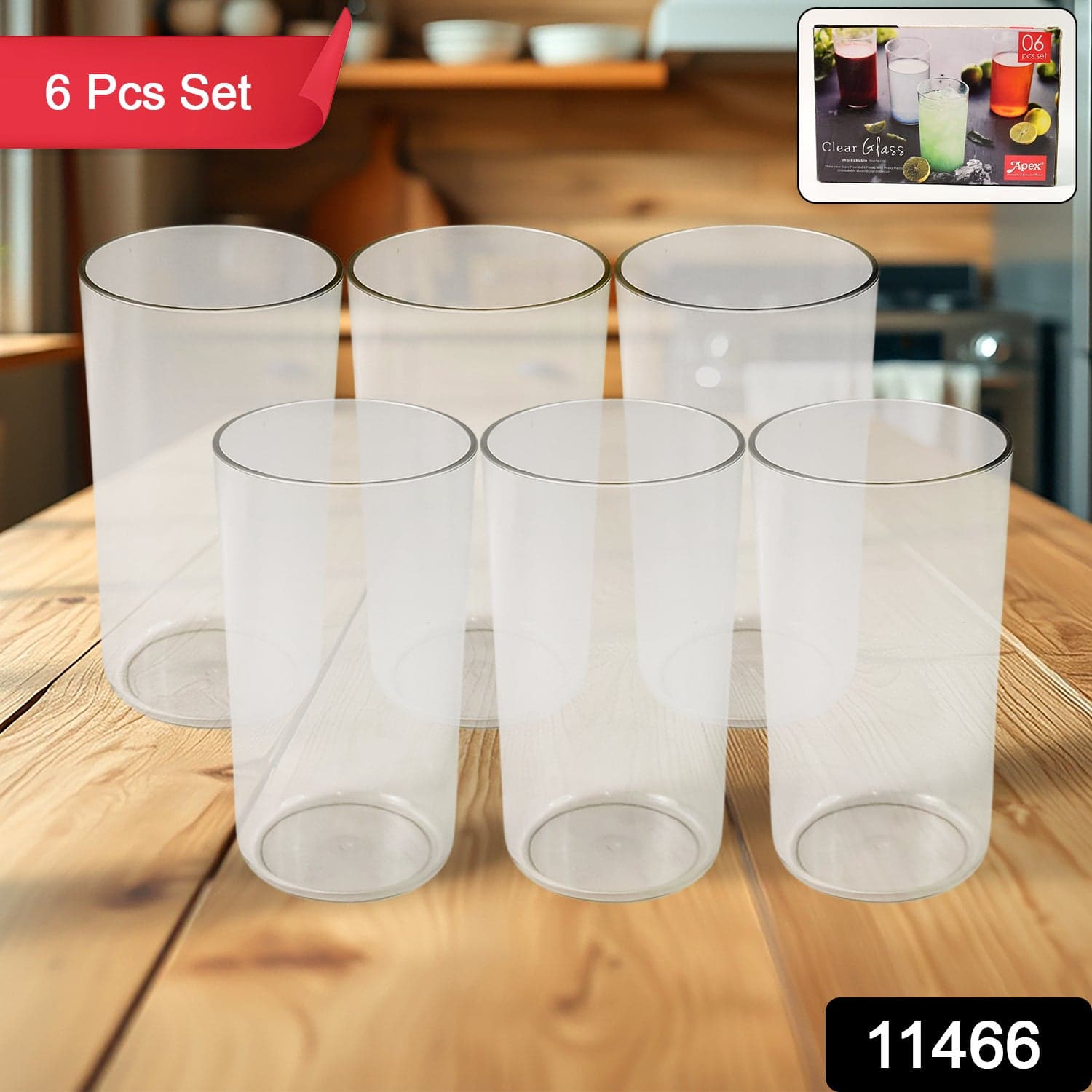 Apex Clear Plastic Tumbler / Glass Set of 6-Piece Unbreakable thumbnail 2
