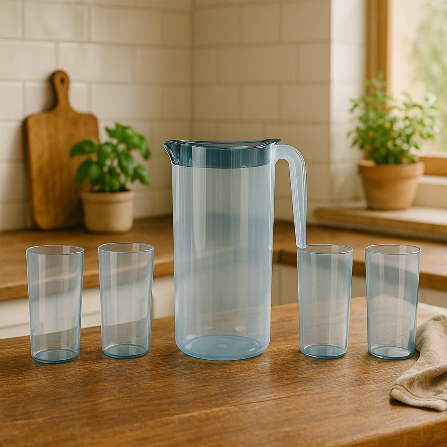 Apex Crystal Premium Jug with Lid & 4 Pcs Glass (1500 ML / 300 ML Approx / 5 Pcs Set) thumbnail 1