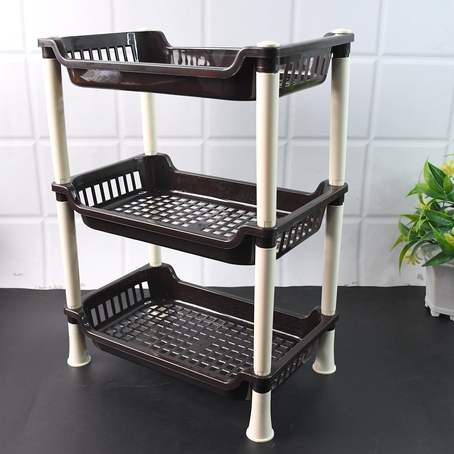 Apex Small Multiuse Plastic Storage Rack Organizer 3-Tier thumbnail 1