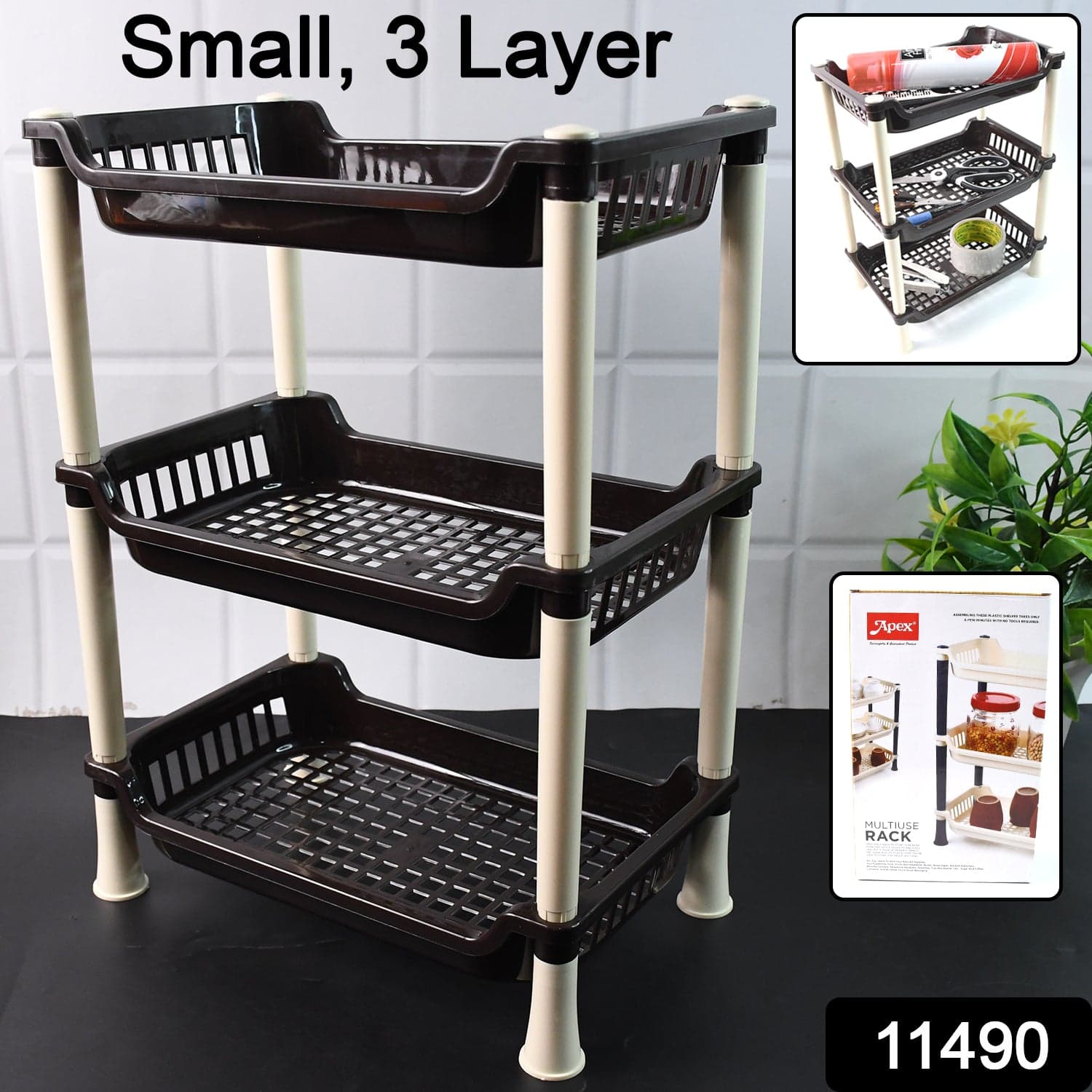 Apex Small Multiuse Plastic Storage Rack Organizer 3-Tier thumbnail 2