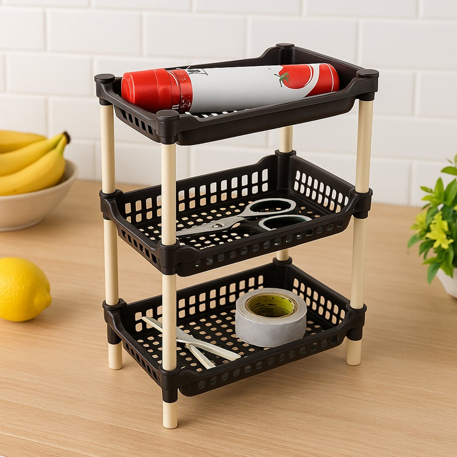 Apex Small Multiuse Plastic Storage Rack Organizer 3-Tier thumbnail 3