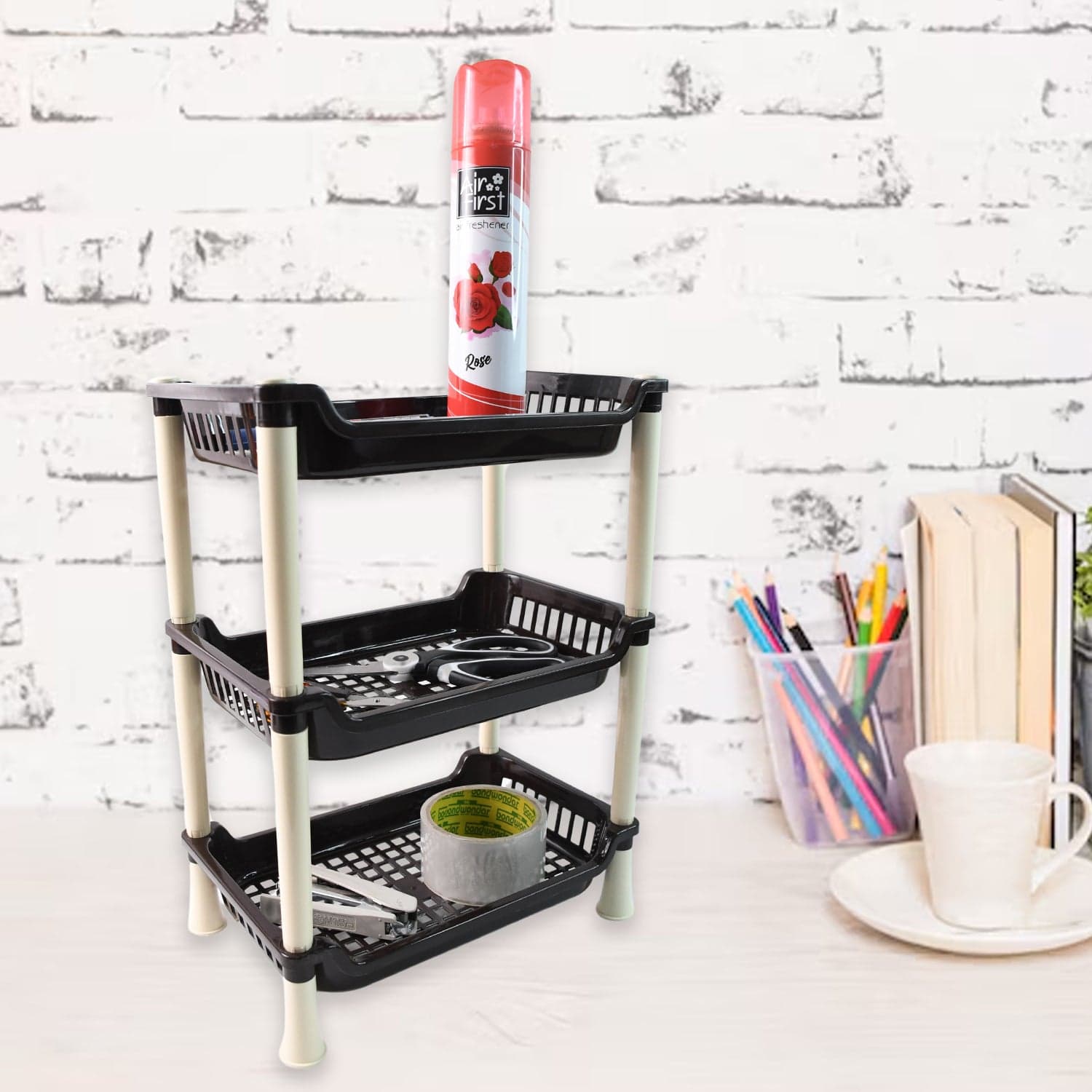 Apex Small Multiuse Plastic Storage Rack Organizer 3-Tier thumbnail 4