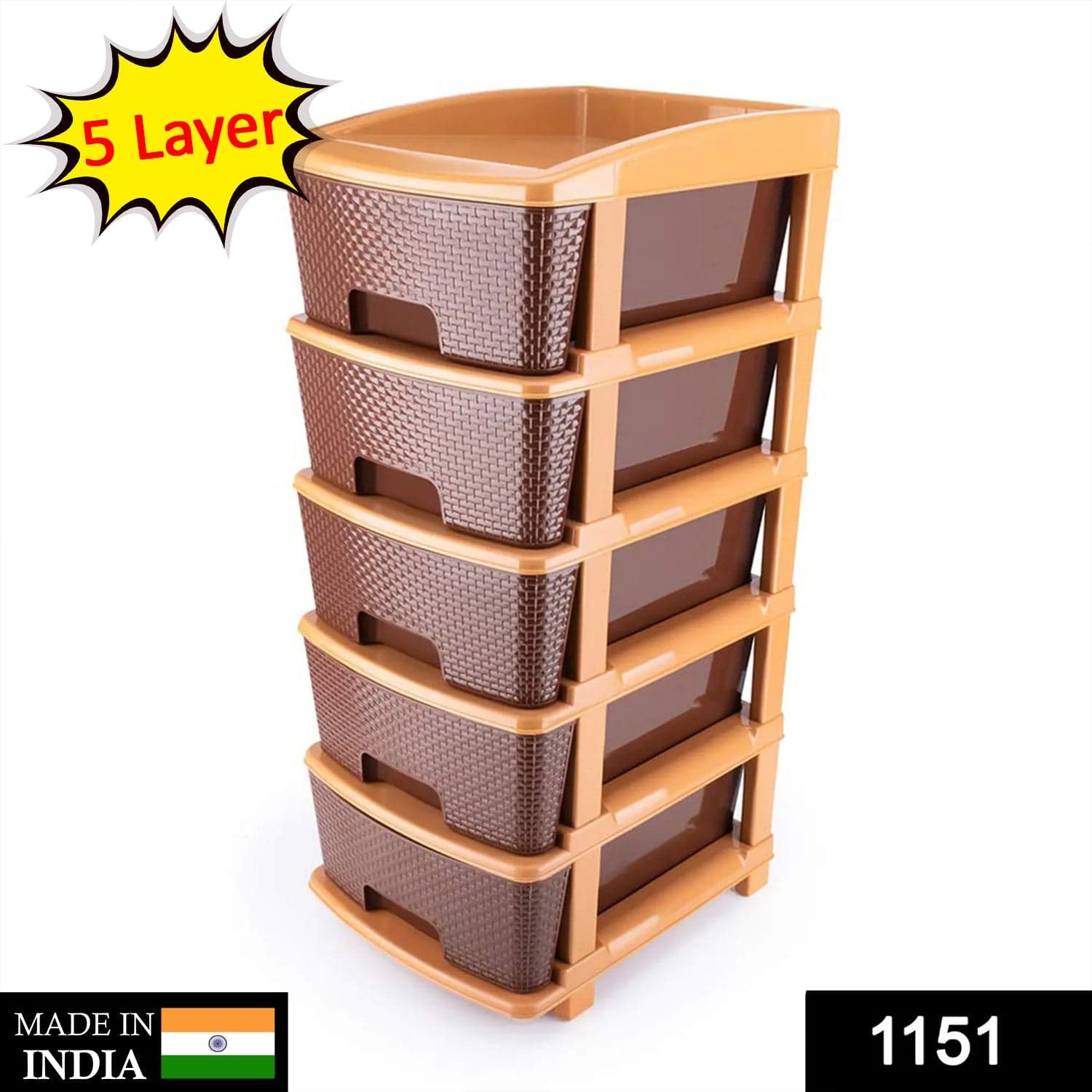 5tier Plastic Modular Drawer System For Multiple Use (Brown colour) thumbnail 2