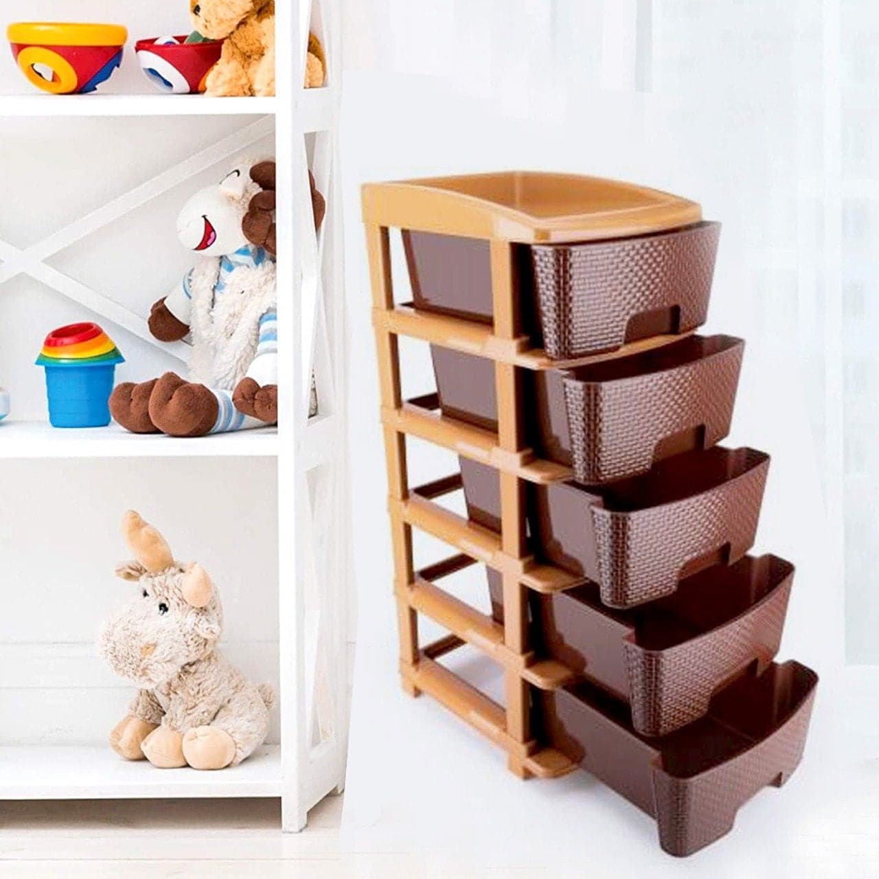 5tier Plastic Modular Drawer System For Multiple Use (Brown colour) thumbnail 3