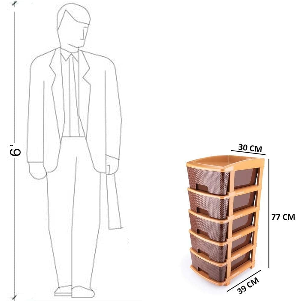5tier Plastic Modular Drawer System For Multiple Use (Brown colour) thumbnail 5