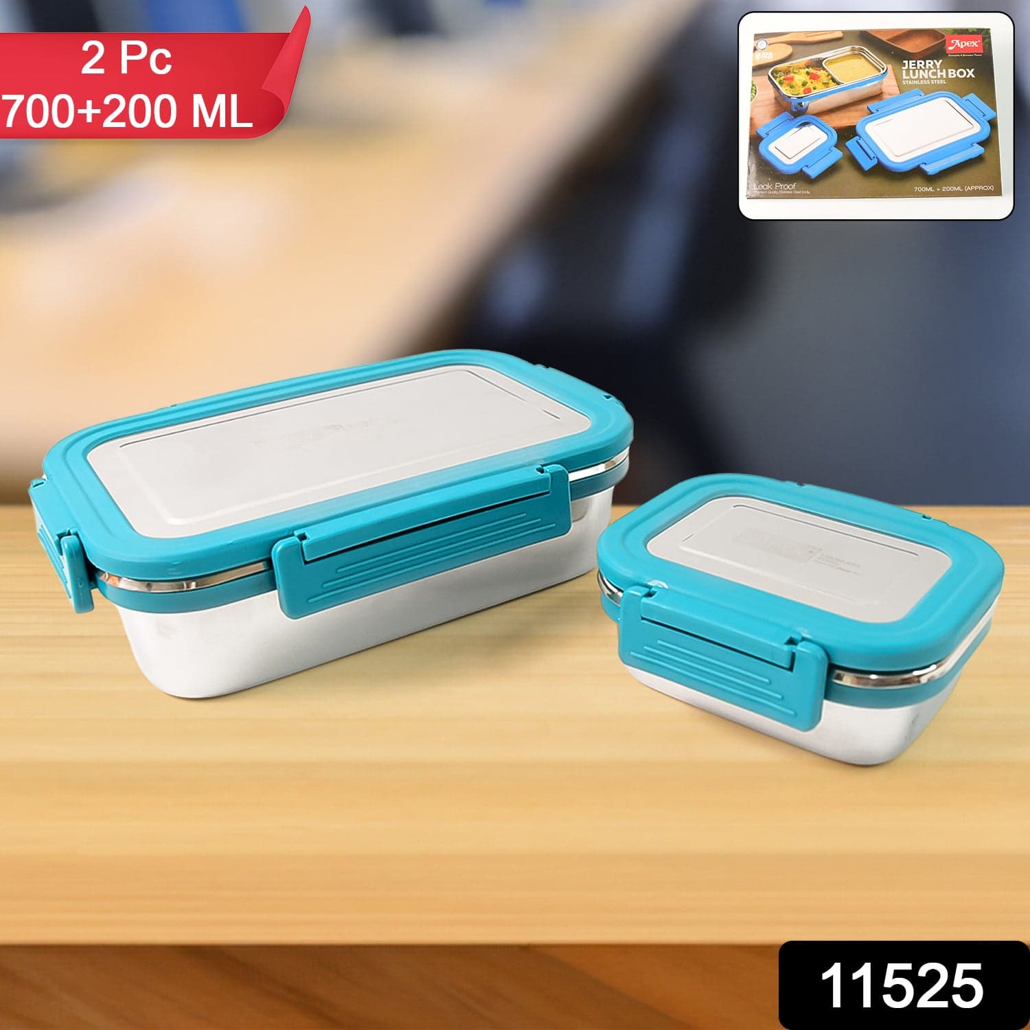 Apex Jerry Lunch Box Premium Stainless Steel Food Container (2 Pc / 700+200 ML Approx) thumbnail 2