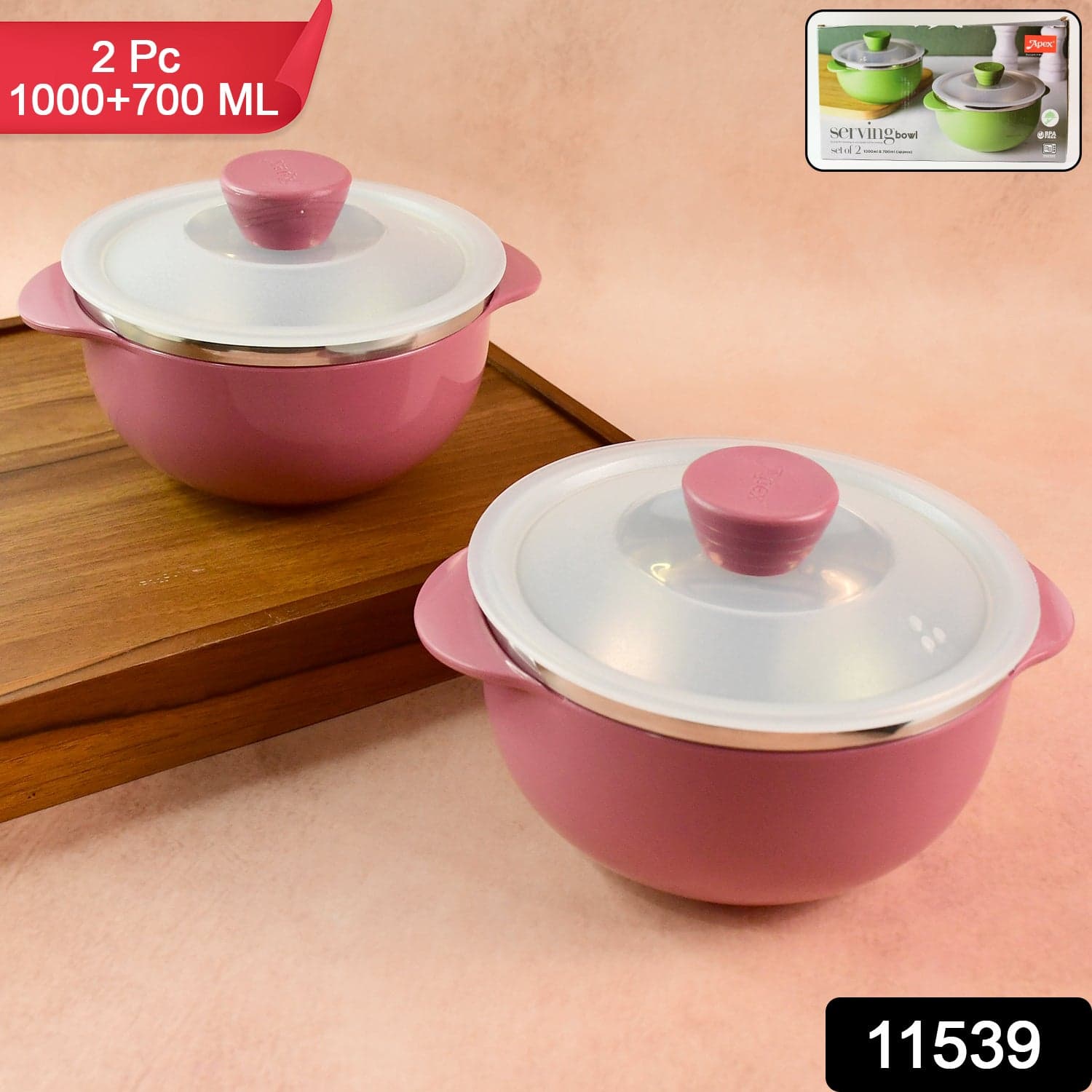 Apex Premium Plastic Serving Bowl Set With Lids 2 Pc thumbnail 1