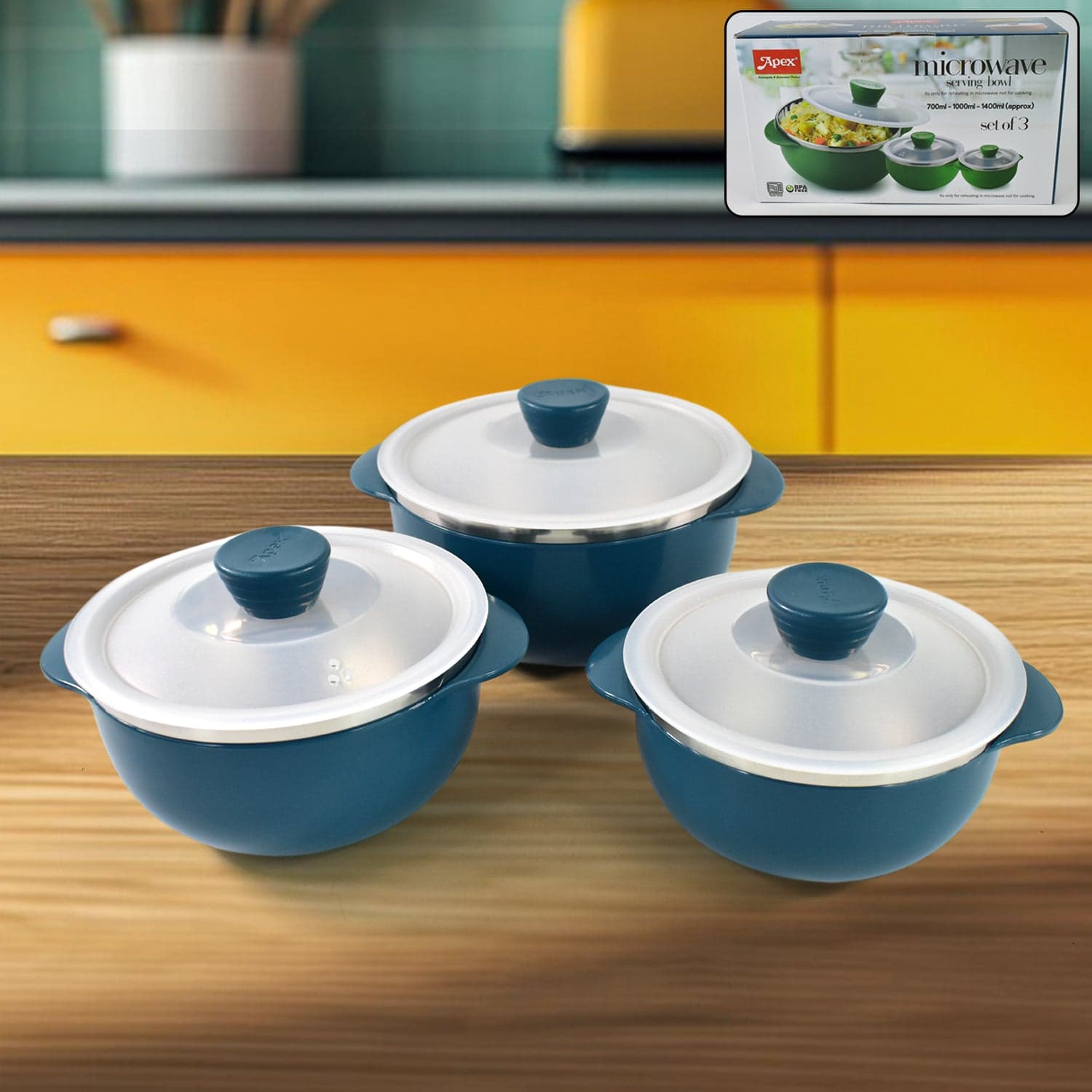 Apex Microwave-Safe Serving Bowl 3 Pcs Set (700ml, 1000ml, 1400ml) thumbnail 1