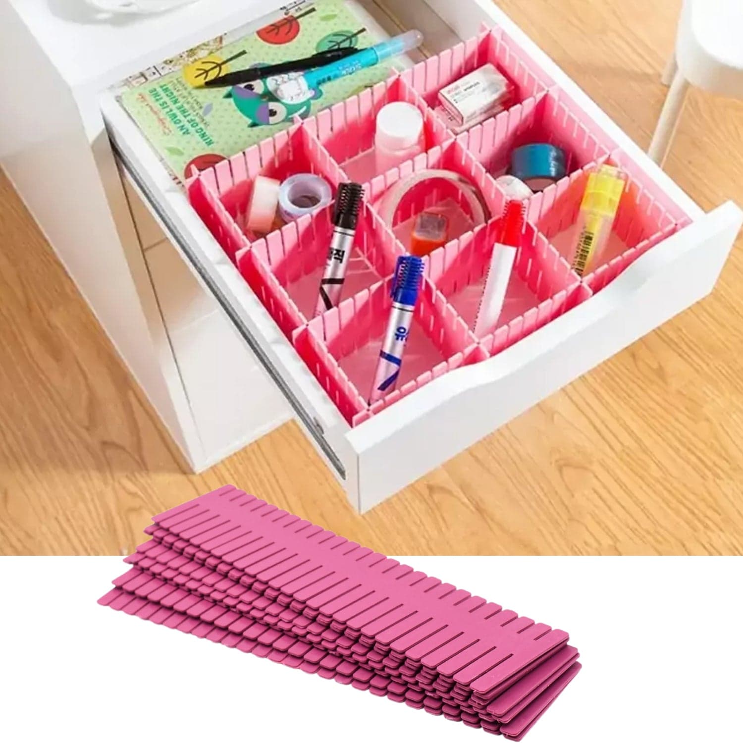 Plastic Adjustable Grid Drawer Dividers Organizers Closet Straps For Home And Kitchen Drawer Use thumbnail 1
