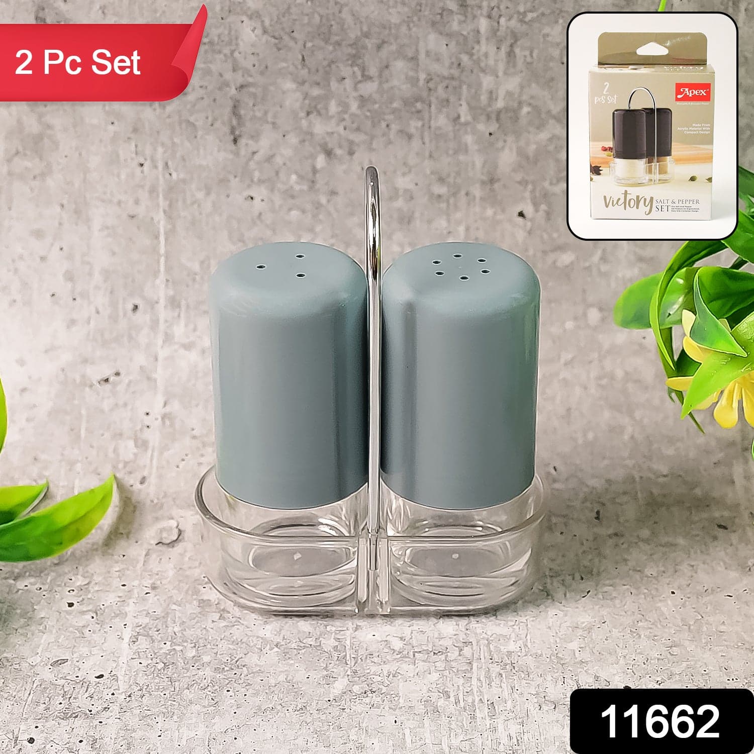 Apex Victory Salt & Pepper Dispenser Set of 2 Pcs Acrylic Seasoning Shaker thumbnail 2