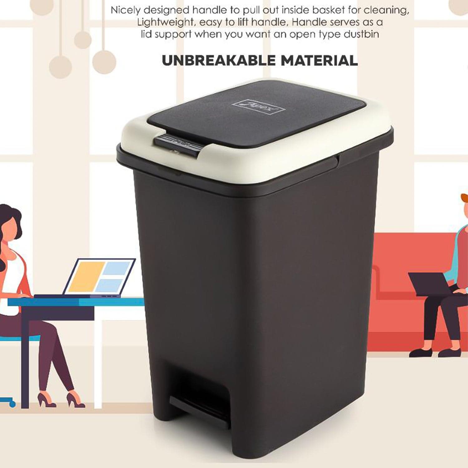Apex Push N Pedal Plastic Dustbin 1 Pc thumbnail 2