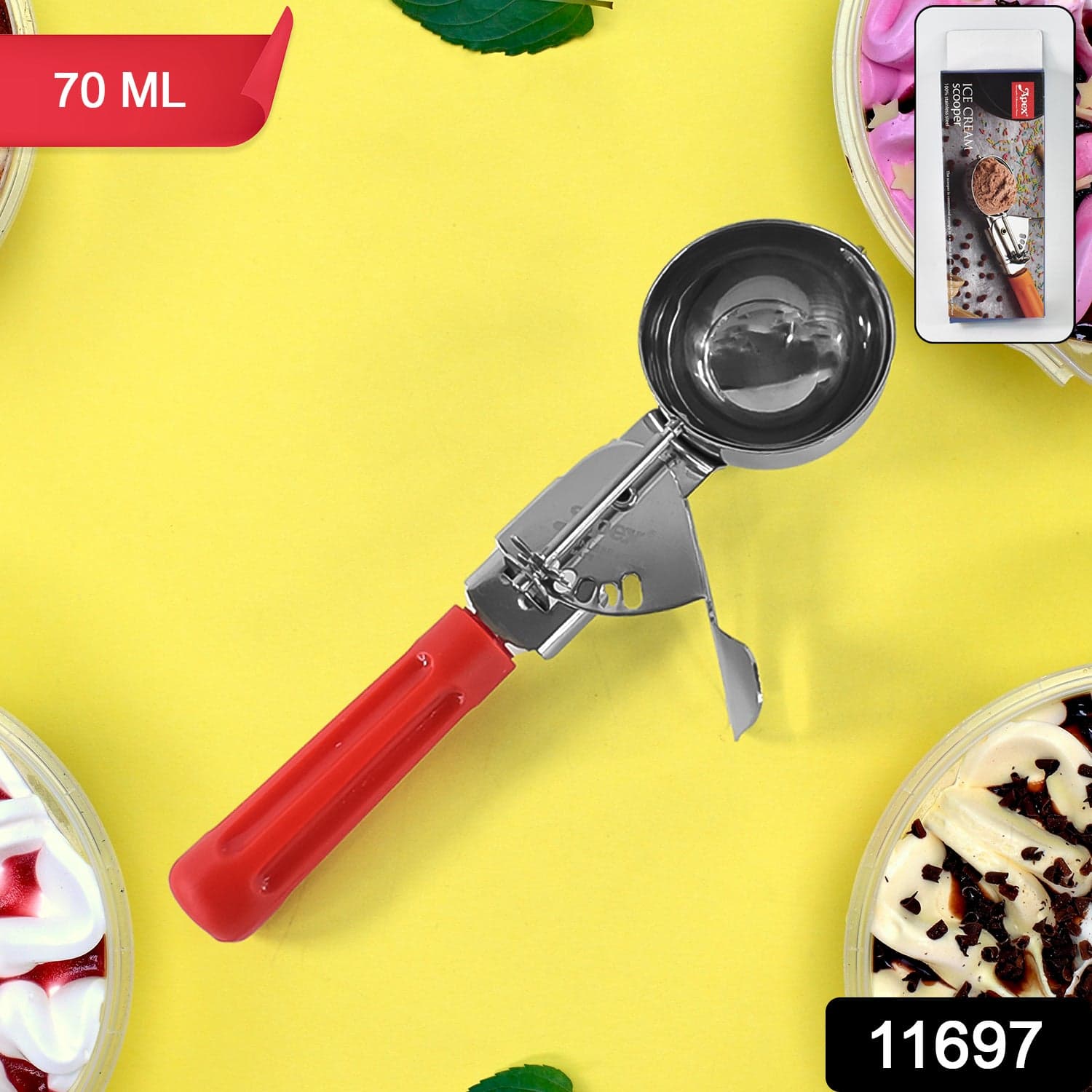 Apex Ice Cream Scoop of 70 ML Stainless Steel Head with Ergonomic Handle (1 Pc) thumbnail 2