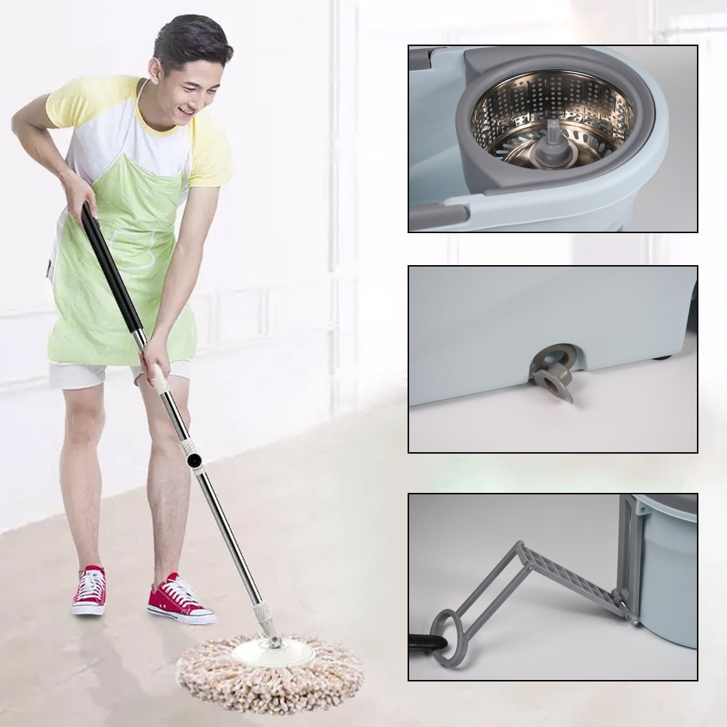 Quick Spin Mop With Steel Spin, Bucket Floor Cleaning, Easy Wheels & Big Bucket, Floor Cleaning Mop With Bucket ID-1184 thumbnail 3
