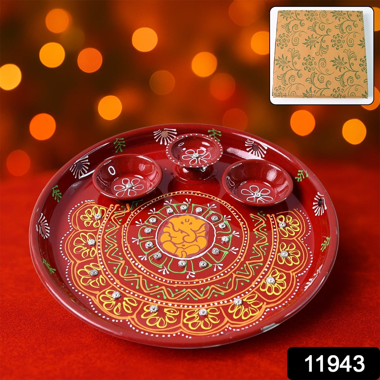 Painted Decorative Pooja Thali thumbnail 1
