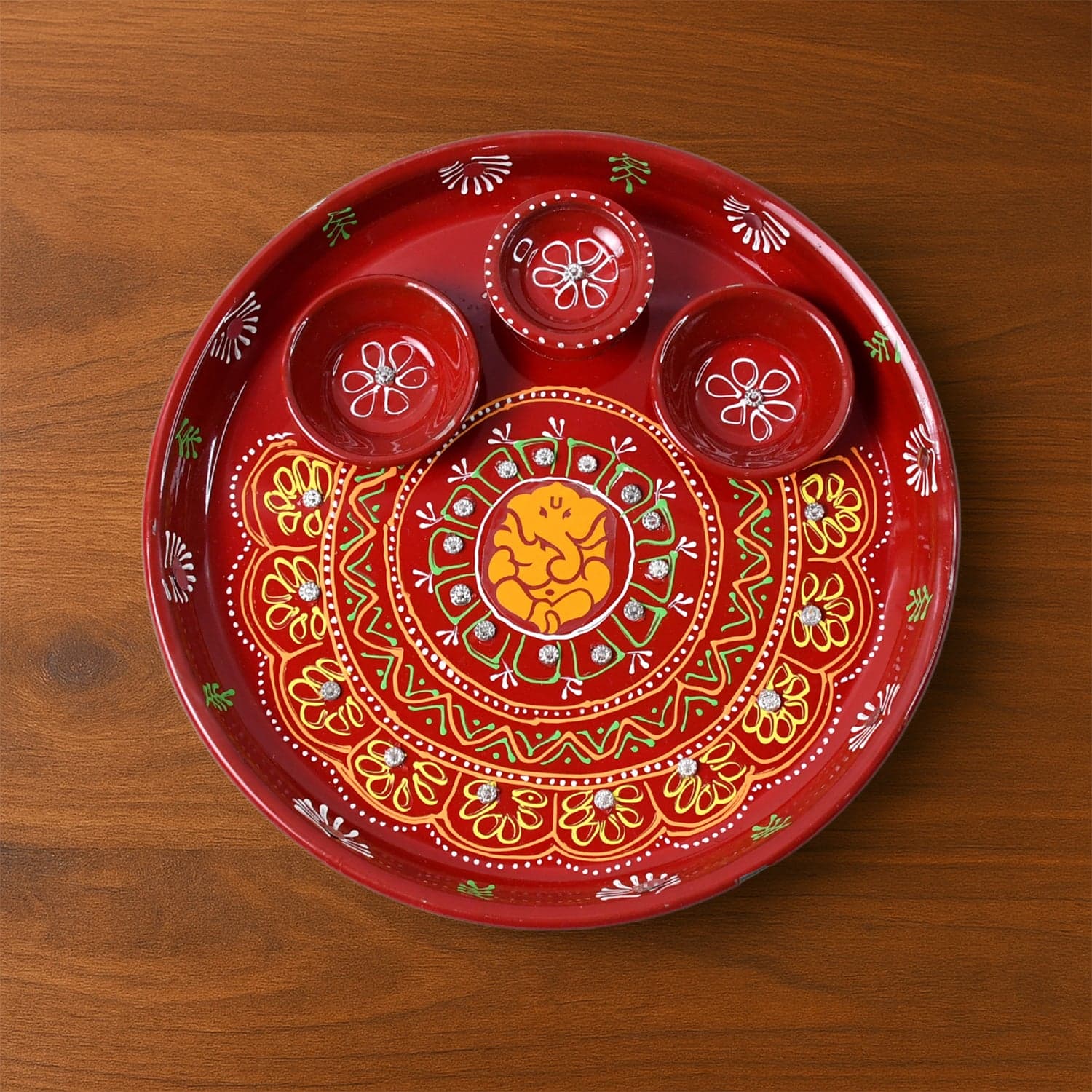 Painted Decorative Pooja Thali thumbnail 2
