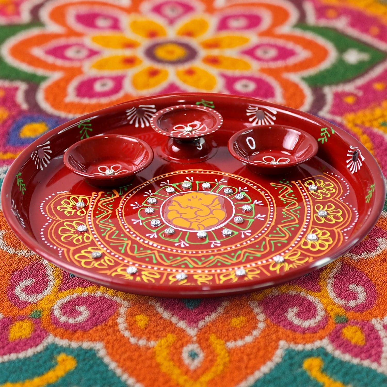 Painted Decorative Pooja Thali thumbnail 5