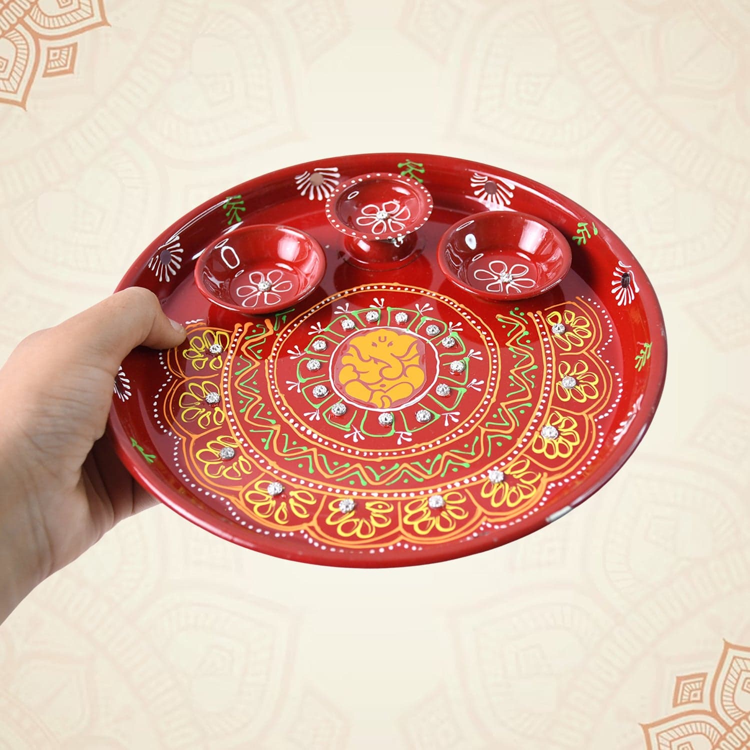 Painted Decorative Pooja Thali thumbnail 6