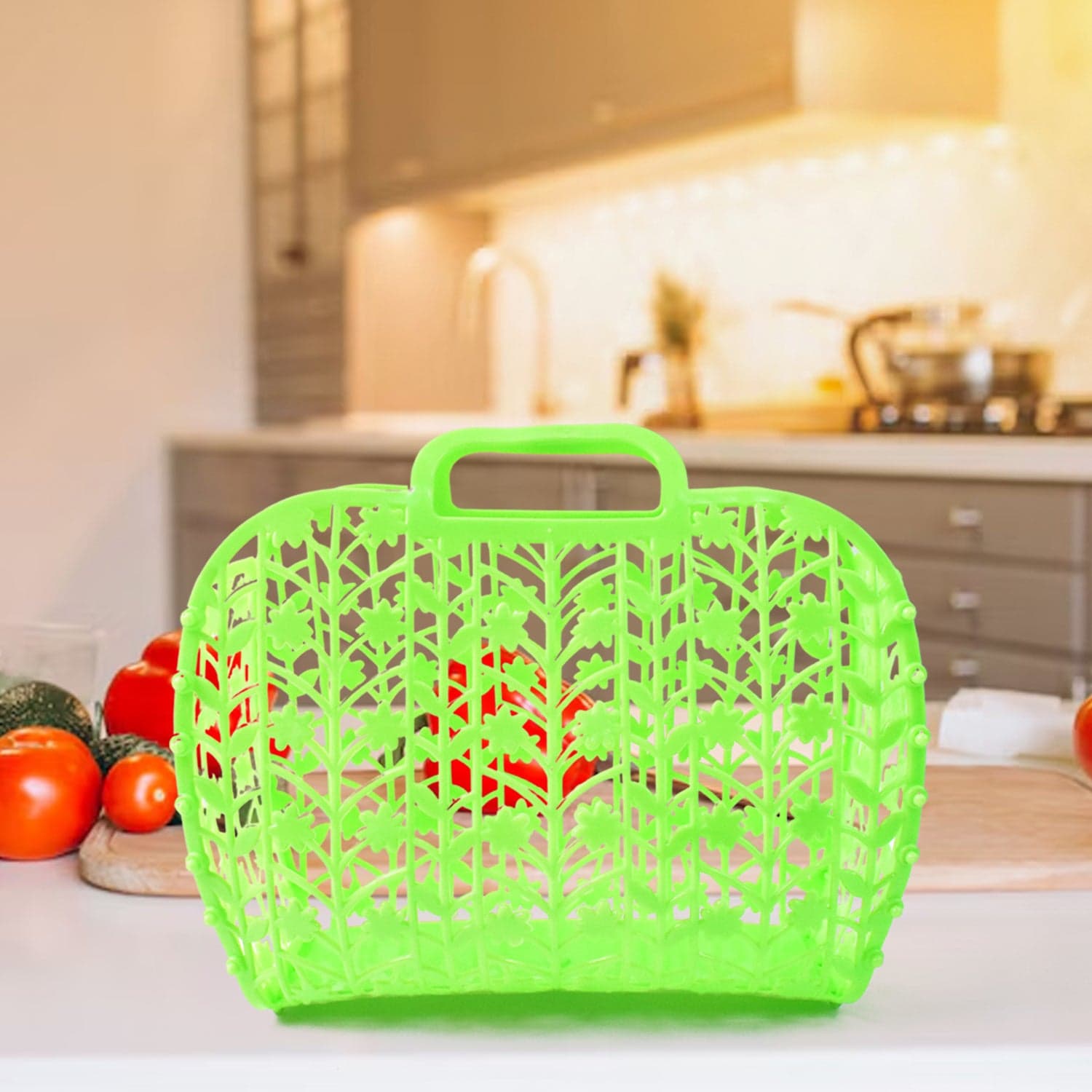 Plastic Foldable Basket Bag || Fruit & Vegetable Storage Basket (3 Pcs Set / Multicolor) thumbnail 3