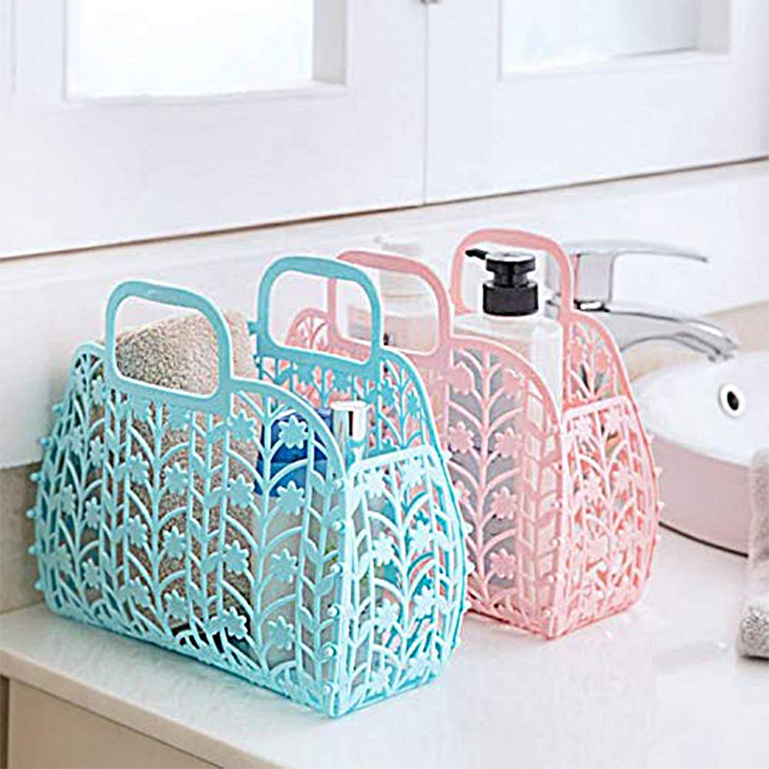 Plastic Foldable Basket Bag || Fruit & Vegetable Storage Basket (3 Pcs Set / Multicolor) thumbnail 4