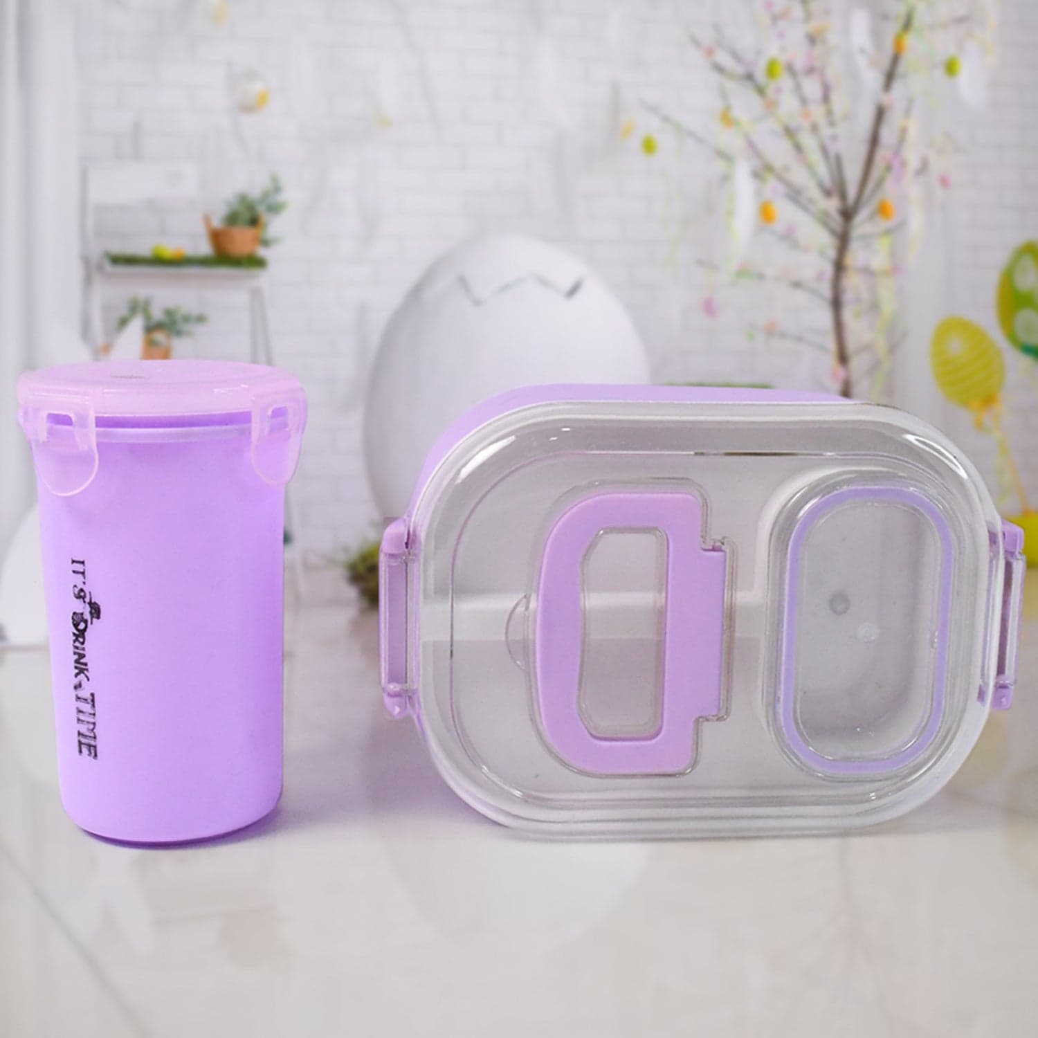 Plastic Lunch Box With Small Box, Bottle & Sponn for Kids Lunch Box (4 Pc Set) thumbnail 4