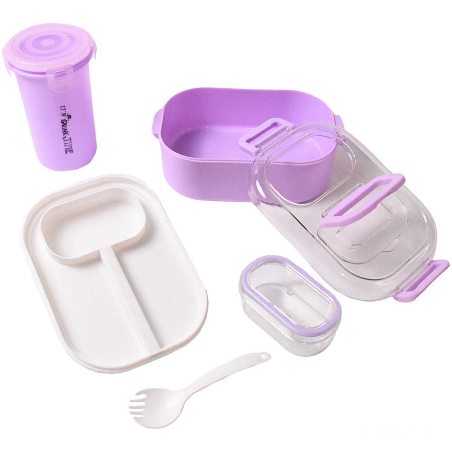 Plastic Lunch Box With Small Box, Bottle & Sponn for Kids Lunch Box (4 Pc Set) thumbnail 5