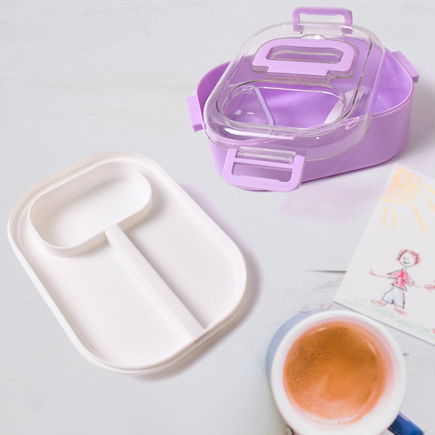 Plastic Lunch Box With Small Box, Bottle & Sponn for Kids Lunch Box (4 Pc Set) thumbnail 6