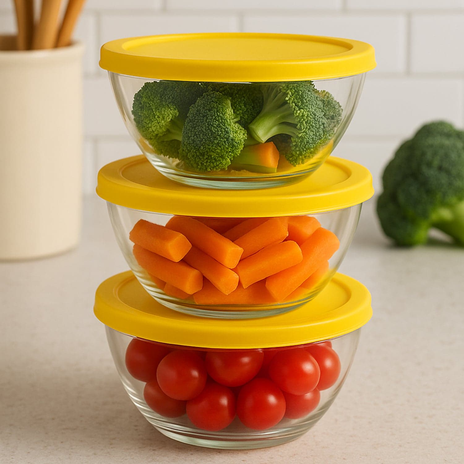 Dazzle Glass Bowl Set Mixing / Storage Bowls with Lids (3 pcs Set) thumbnail 1