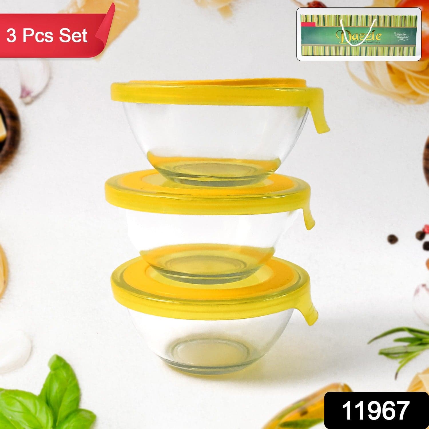 Dazzle Glass Bowl Set Mixing / Storage Bowls with Lids (3 pcs Set) thumbnail 2