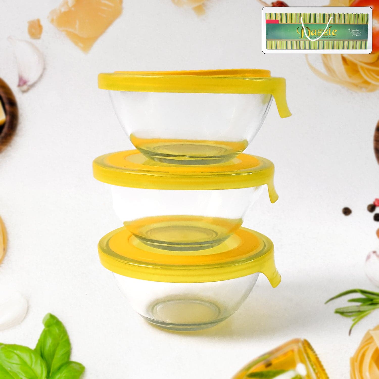 Dazzle Glass Bowl Set Mixing / Storage Bowls with Lids (3 pcs Set) thumbnail 3
