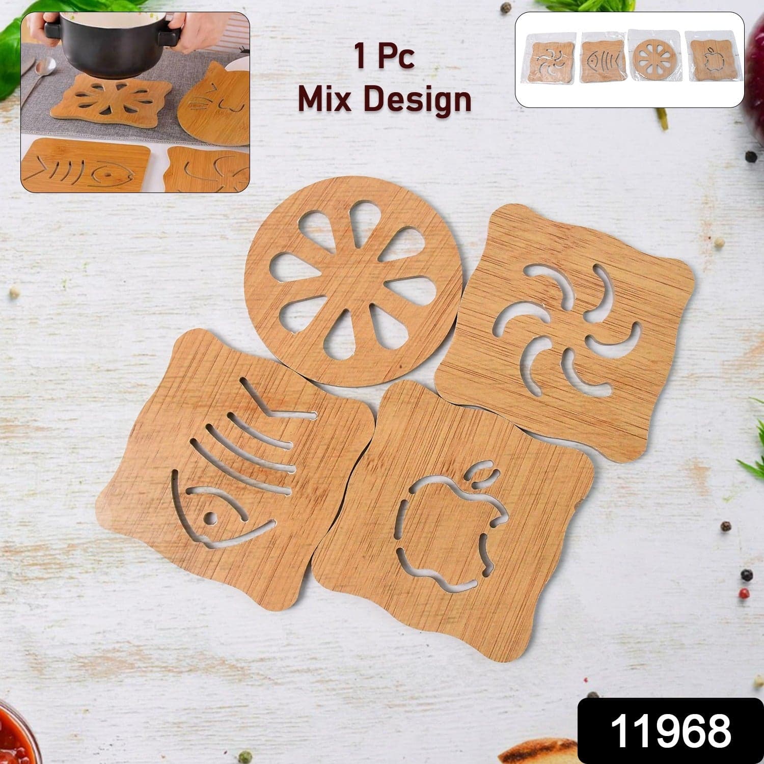 Wooden Table Coasters Tea Coasters (1 Pc / Mix Design) thumbnail 2