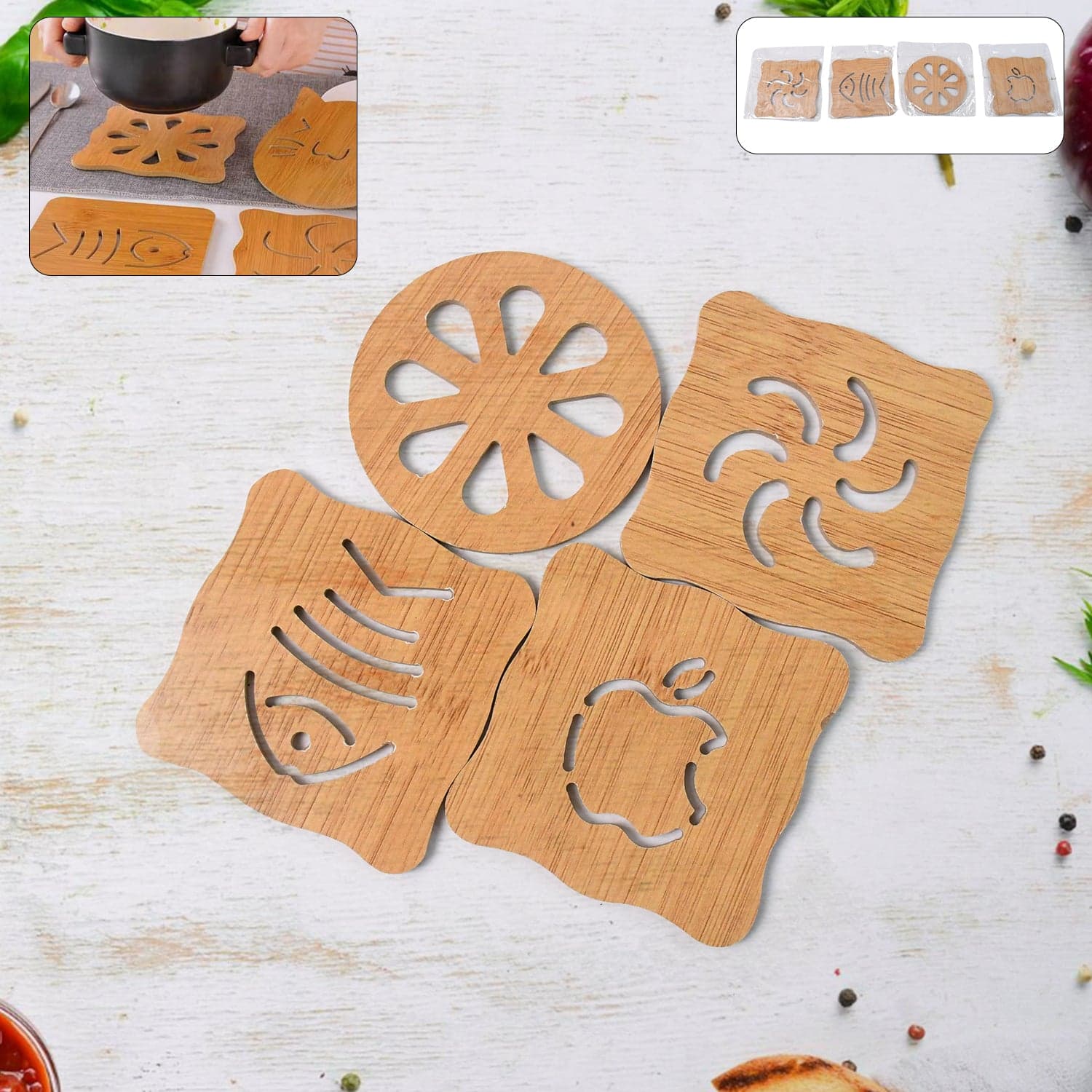 Wooden Table Coasters Tea Coasters (1 Pc / Mix Design) thumbnail 6