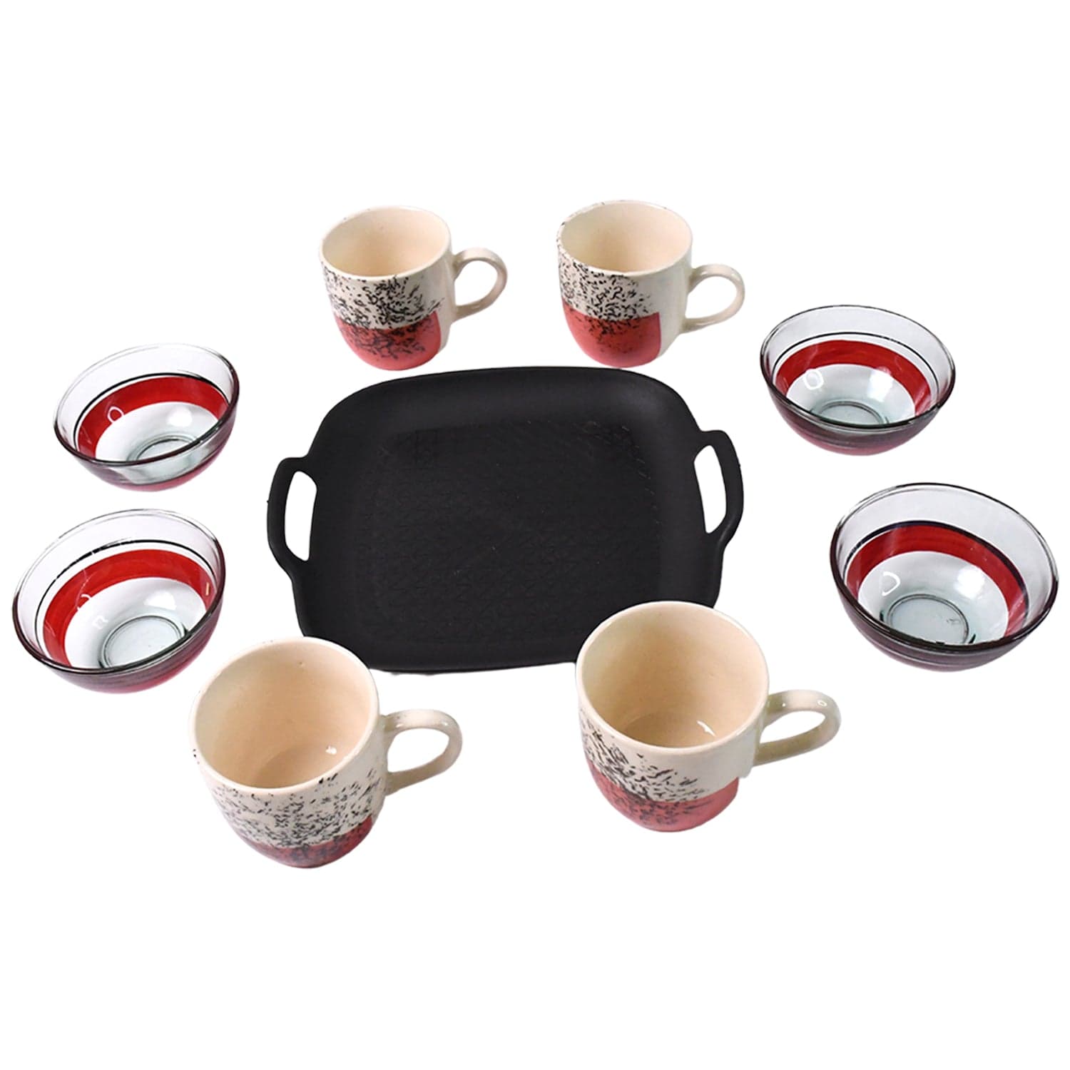 Healthy Choice Set Of 4pc Ceramic Cup And 4pc Glass Bowl With Plastic Plate (9 Pcs Set) thumbnail 5