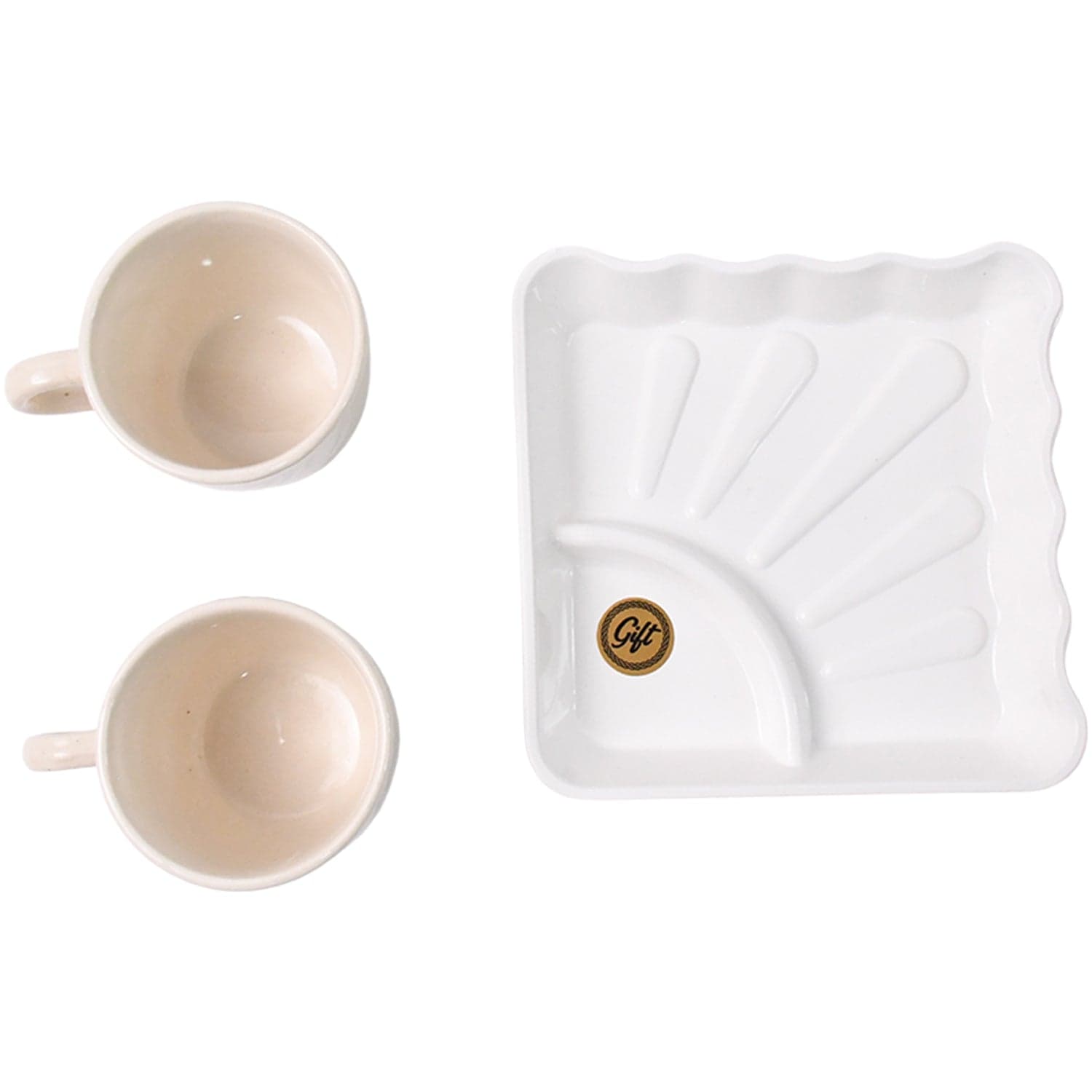 Cerntric Ceramic Tea Cup With Plastic Square Shape Serving Platter Milk Cup 3pc Set thumbnail 5