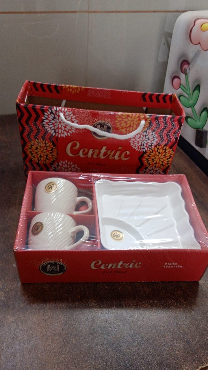Cerntric Ceramic Tea Cup With Plastic Square Shape Serving Platter Milk Cup 3pc Set thumbnail 7