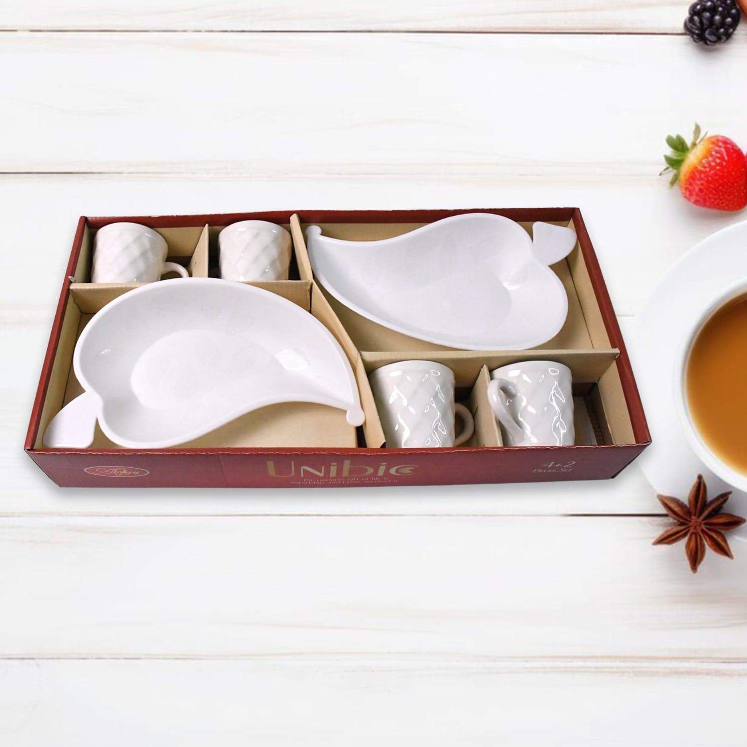 Unibic Ceramic Tea Cups With Plastic Leaf Shape tray / Platter (6 Pcs Set) thumbnail 6