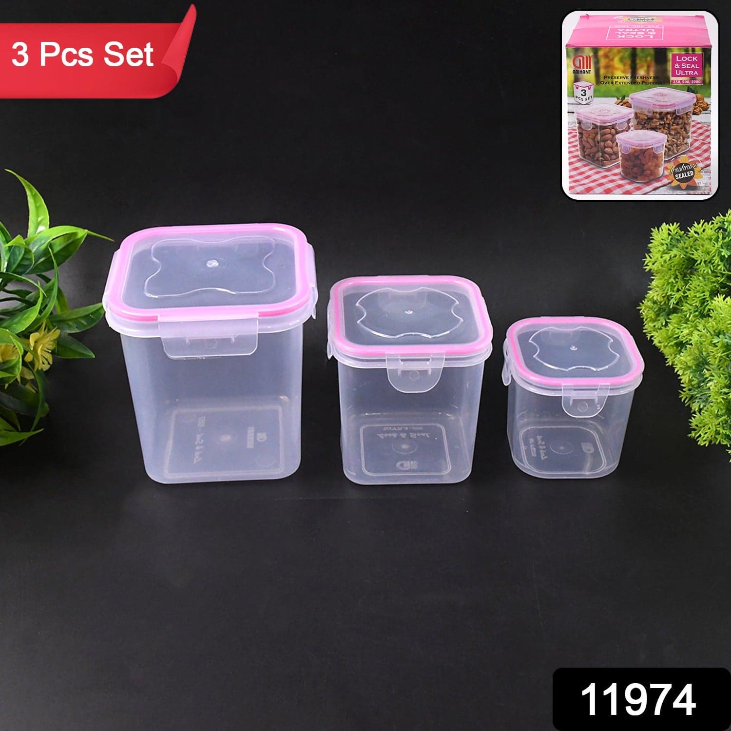 Kitchen Storage Container Set Of 3 Pcs (250, 500, 1000 ML) thumbnail 2