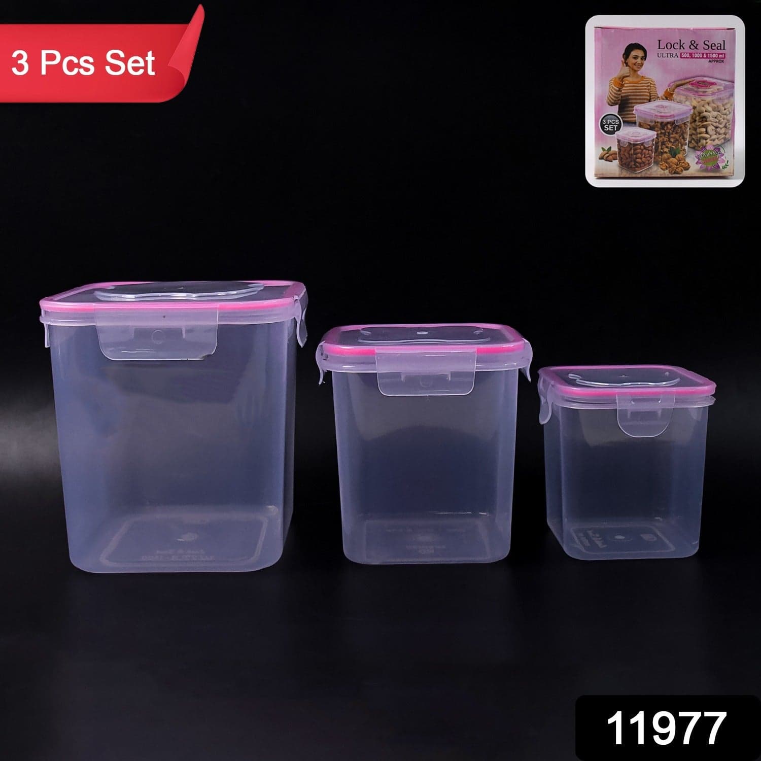 Kitchen Storage Container Set Of 3 Pcs (1500, 1000, 500 ML) thumbnail 2