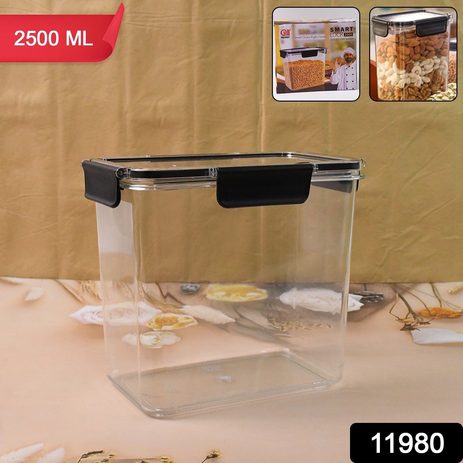 Food Storage Container Airtight Plastic Container with Easy Snap Lids (2500ml / 1 Pc) thumbnail 2