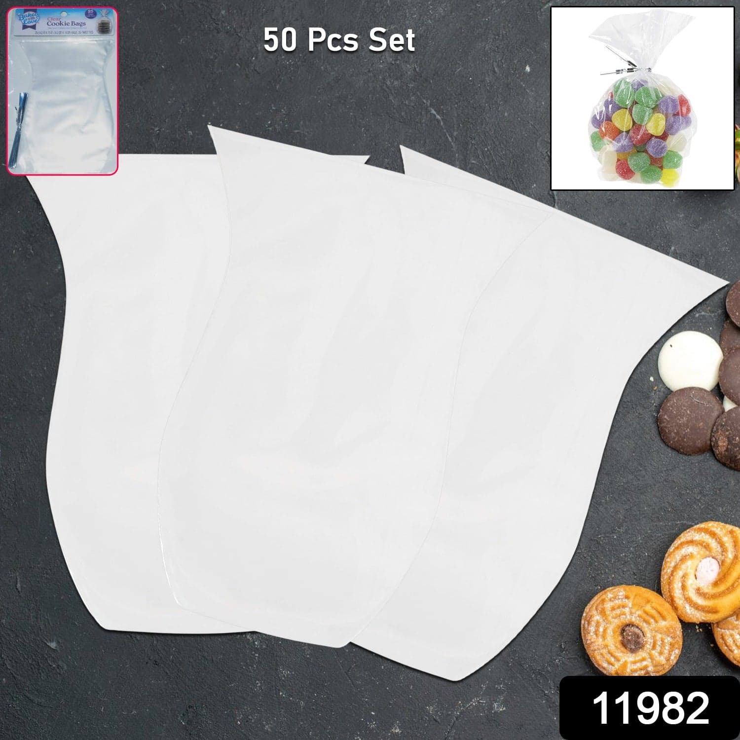 Clear Cookie Bags, Gift Bag Clear Flat Treat Bags (50 Pc Set) thumbnail 2