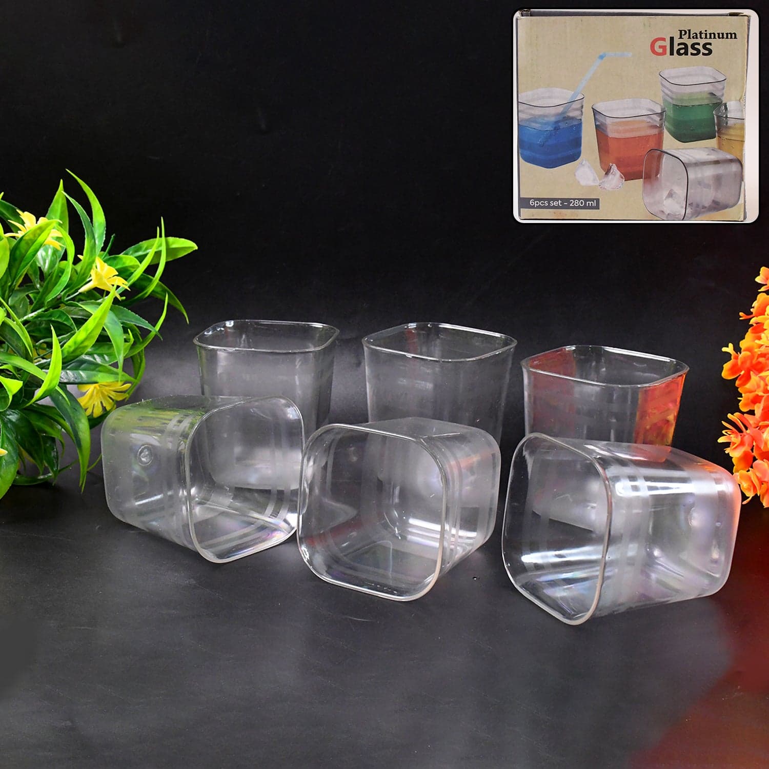 6pc Transparent Diamond Medium Serving Glass Set, Glass Set for Water, Juice etc thumbnail 1