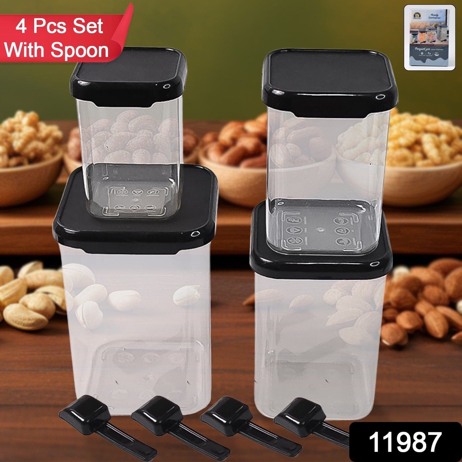 Plastic Air Tight Containers Storage (4 Pc Set With 4 Spoon) thumbnail 2
