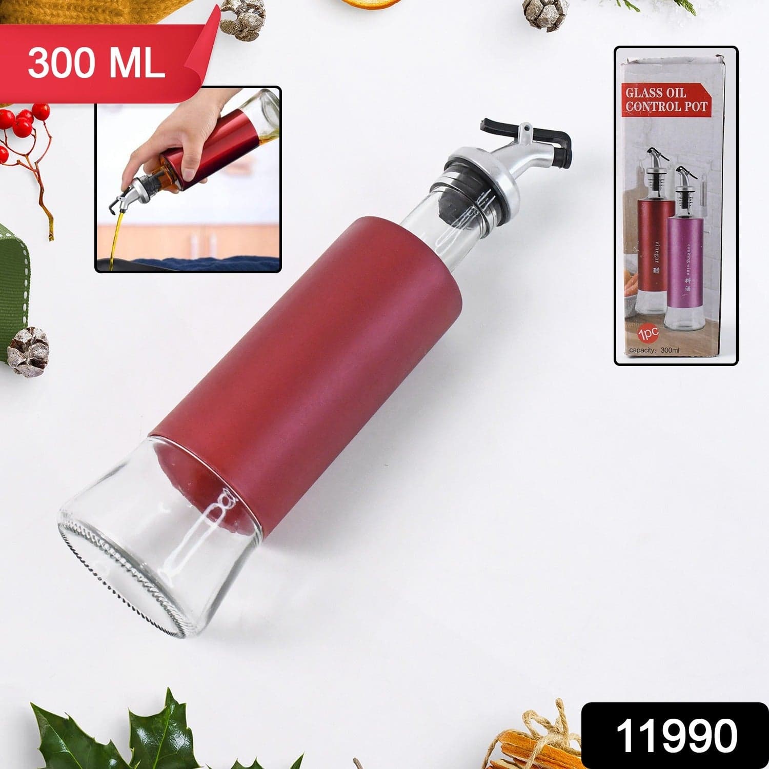 Glass Oil Dispenser with Plastic Covering, Oil and Vinegar Bottle (300 ml) thumbnail 2
