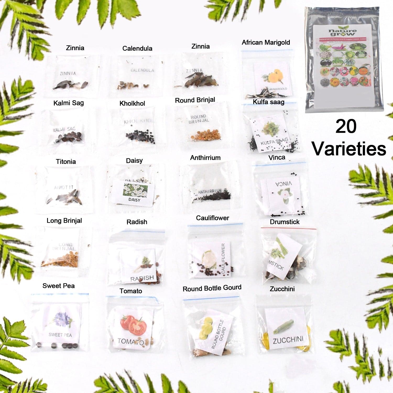 20 Varieties of Vegetable & Flower Seeds Combo (1 Pkt. / 20 Varieties) thumbnail 1