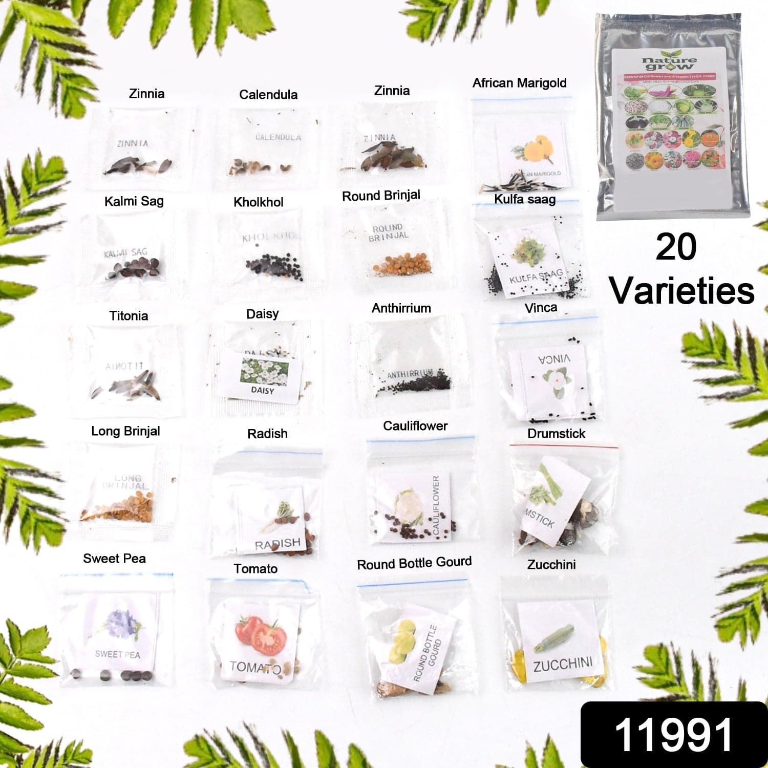 20 Varieties of Vegetable & Flower Seeds Combo (1 Pkt. / 20 Varieties) thumbnail 2