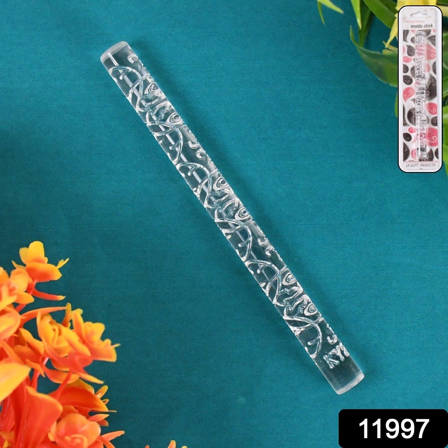 Textured Embossed Acrylic Rolling Pins Fondant Cake Decorating Tools (1 Pc) thumbnail 2